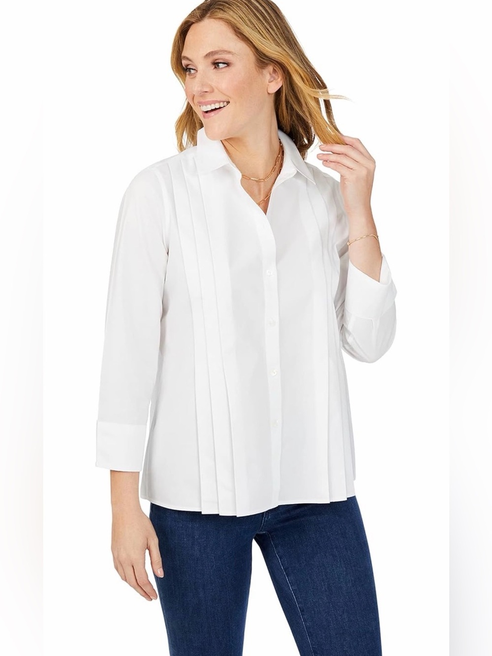 Foxcroft White Button-Front Pleated Women's Shirt